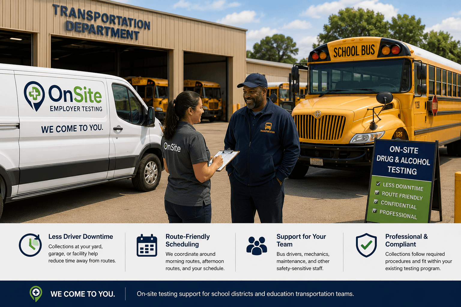 On-site drug and alcohol testing at a school district transportation yard โ school bus drivers and education transportation staff